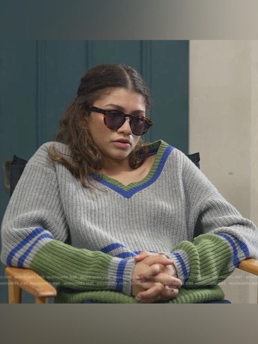 Danielle Guizio Oversized Varsity V-Neck Sweater S/XS | Worn by Zendaya Euphoria